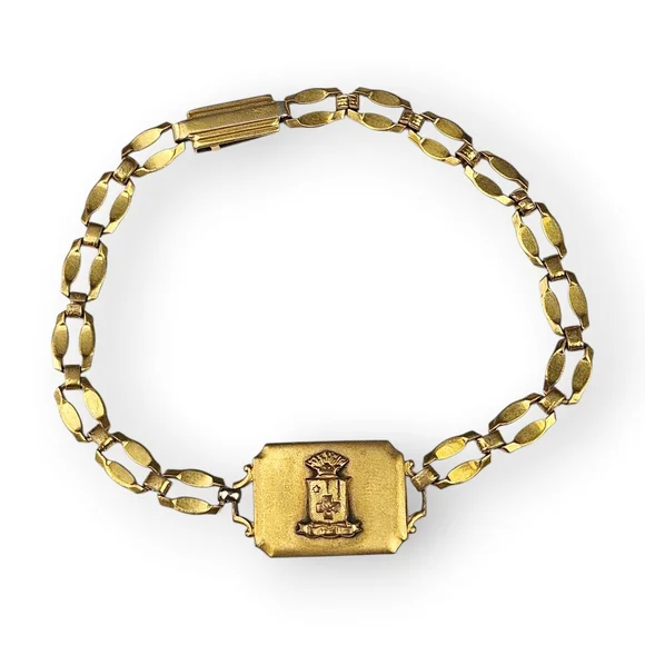 Sigma Phi Epsilon Chain Bracelet Satin Gold Plated Vintage Fraternity Shield 7" - Picture 2 of 10